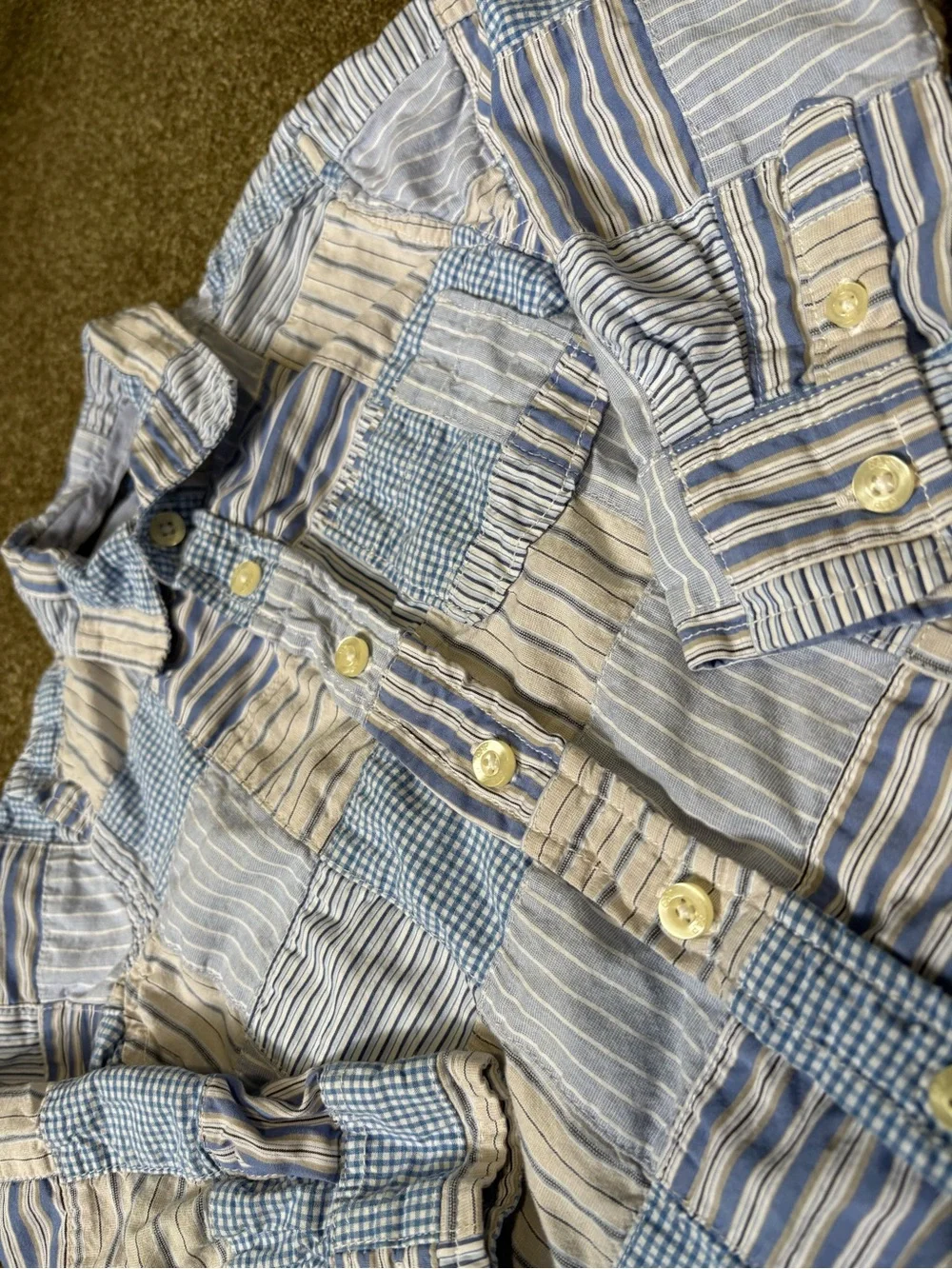 Baby GAP Boys Patchwork Button-Up Shirt in Light Blue & White 4 years
